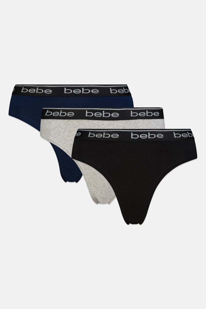 bebe Women 3 Pieces Brand Logo Cheeky Panties, Multicolor - Image 2