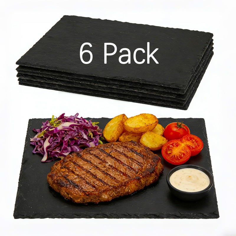 DASSNANE 6 Pack 12 inch*8 inch Cheese Boards Black Slate Charcuterie Boards,Slate for Laser Engraving Natural Food Contact Safe Stone,Suitable for Gourmet Platter of Meat, Fruit, Party, Appetizers - Image 1
