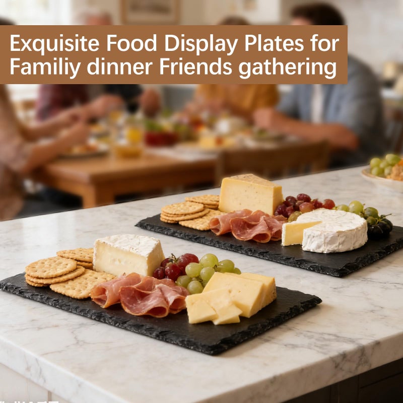 DASSNANE 6 Pack 12 inch*8 inch Cheese Boards Black Slate Charcuterie Boards,Slate for Laser Engraving Natural Food Contact Safe Stone,Suitable for Gourmet Platter of Meat, Fruit, Party, Appetizers - Image 3