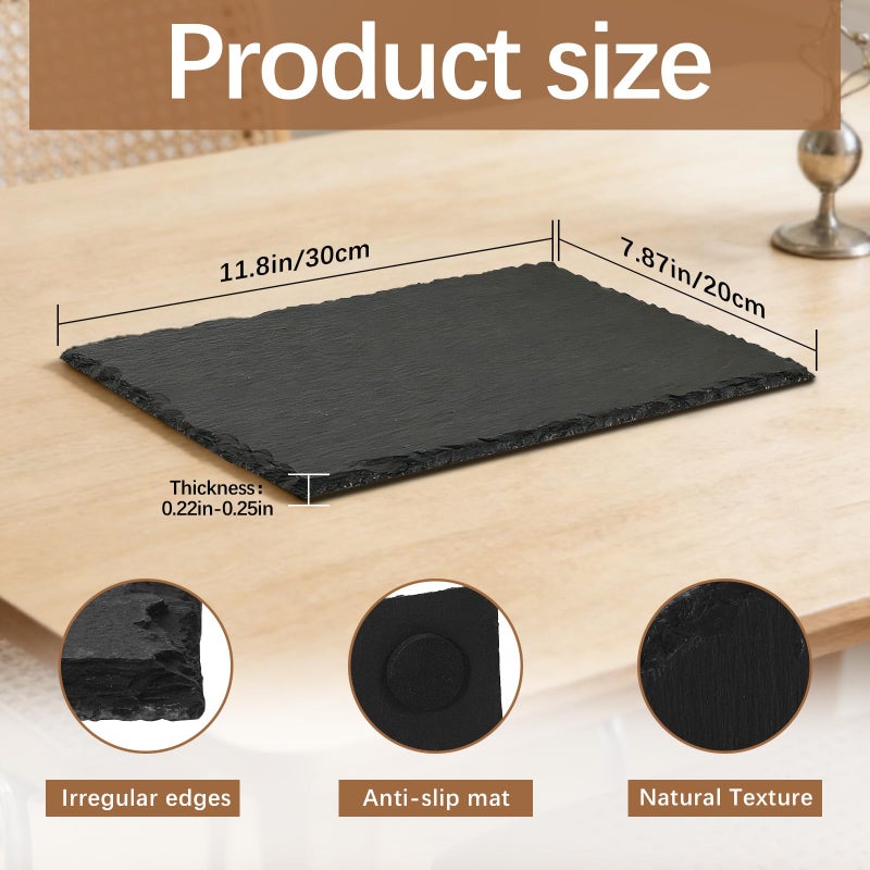 DASSNANE 6 Pack 12 inch*8 inch Cheese Boards Black Slate Charcuterie Boards,Slate for Laser Engraving Natural Food Contact Safe Stone,Suitable for Gourmet Platter of Meat, Fruit, Party, Appetizers - Image 2