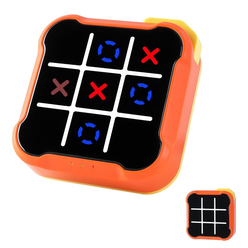 uimomn Tic Tac Toe Game 4 in 1 Handheld Educational Game Machine Electronic Tic Tac Toe Game for Education and Memory Growth Home Toy Board Game for Kids and Adults Orange - Image 3