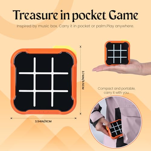 uimomn Tic Tac Toe Game 4 in 1 Handheld Educational Game Machine Electronic Tic Tac Toe Game for Education and Memory Growth Home Toy Board Game for Kids and Adults Orange - Image 5