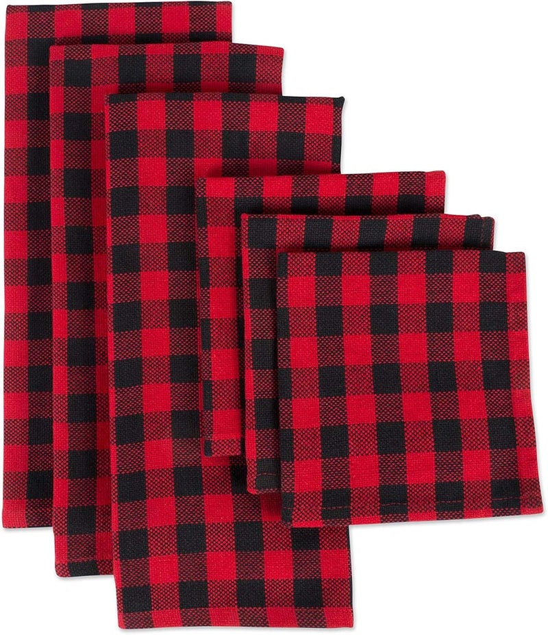 DII Buffalo Check Kitchen Collection, Classic Farmhouse Dishtowel Set, 18x28, Red & Black, 6 Piece - Image 1