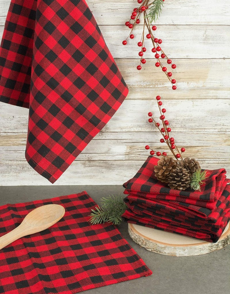 DII Buffalo Check Kitchen Collection, Classic Farmhouse Dishtowel Set, 18x28, Red & Black, 6 Piece - Image 4