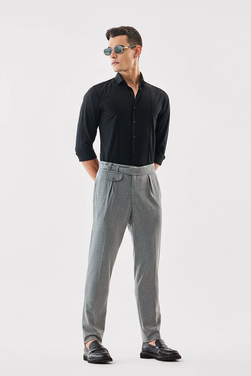 سنيتش Grey Solid Regular Fit Formal Trousers