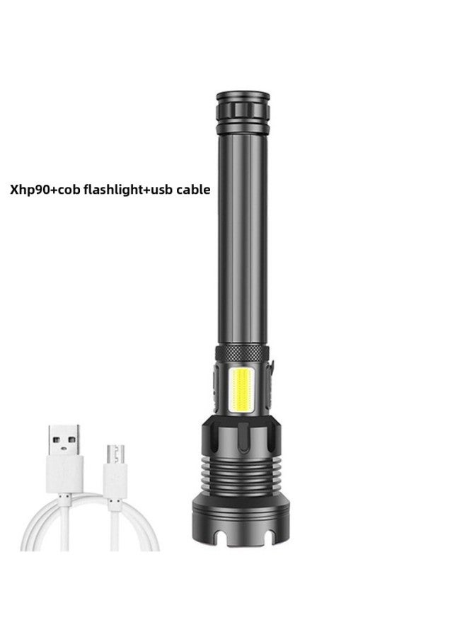 Xhp90cob High-intensity Flashlight Usb Rechargeable Outdoor Zoomable Side Light P160 Led Torch-Color:Long P90 + COB Flashlight (without Battery)  - Image 1