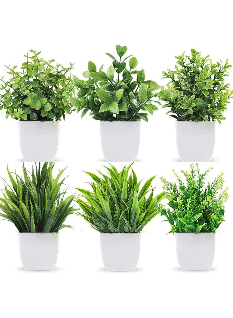 Generic TBUY ROSE 6 Pots Small Fake Plants Mini Artificial Potted Plants Eucalyptus Lavender Spring Grass Magnolia Aloe Faux Plants for Table Desk Home Bathroom Office Decor - Image 1