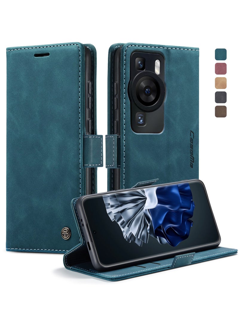 CaseMe Phone Case Compatible for Huawei P60 / P60 Pro, Protector Scratch Resistant Leather Kickstand Card Slots Money Pocket blue - Image 1