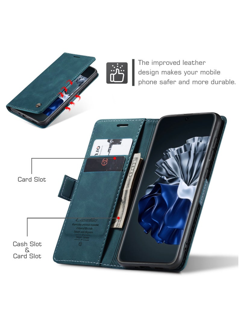 CaseMe Phone Case Compatible for Huawei P60 / P60 Pro, Protector Scratch Resistant Leather Kickstand Card Slots Money Pocket blue - Image 2