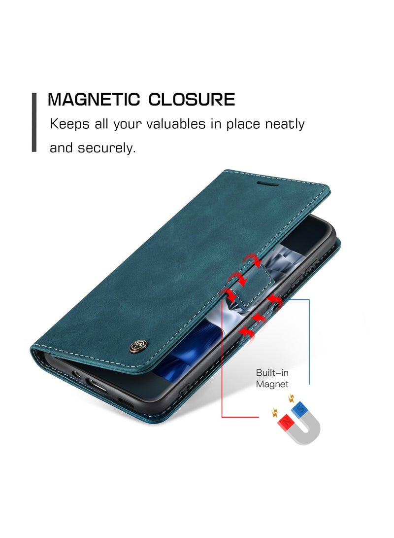 CaseMe Phone Case Compatible for Huawei P60 / P60 Pro, Protector Scratch Resistant Leather Kickstand Card Slots Money Pocket blue - Image 3