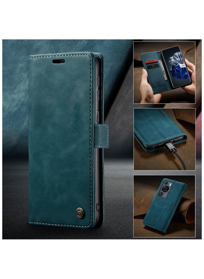 CaseMe Phone Case Compatible for Huawei P60 / P60 Pro, Protector Scratch Resistant Leather Kickstand Card Slots Money Pocket blue - Image 4