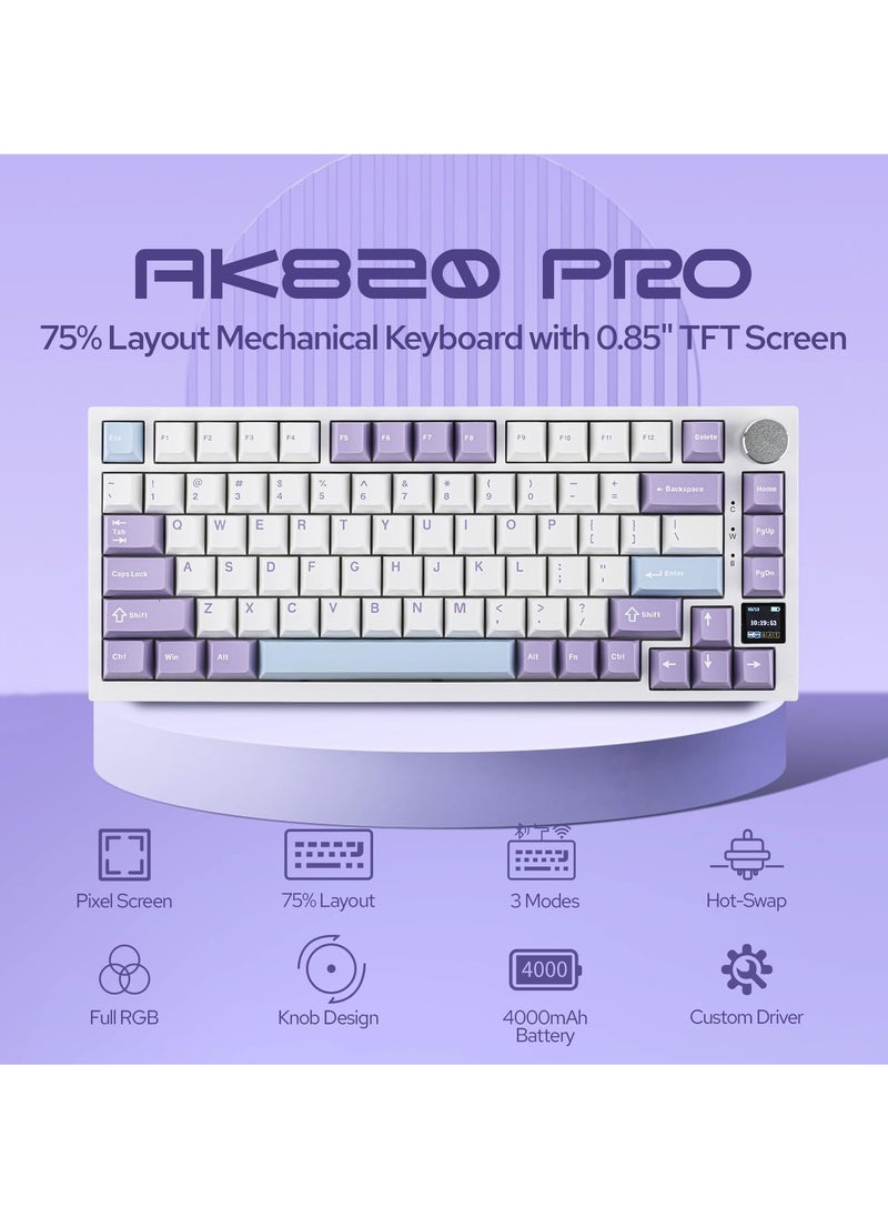 Ajazz - Ajazz AK820 Pro Mechanical Keyboard Wireless/Bluetooth/USB RGB Backlit Soundproofing Foam for PC Mac Win - Image 1