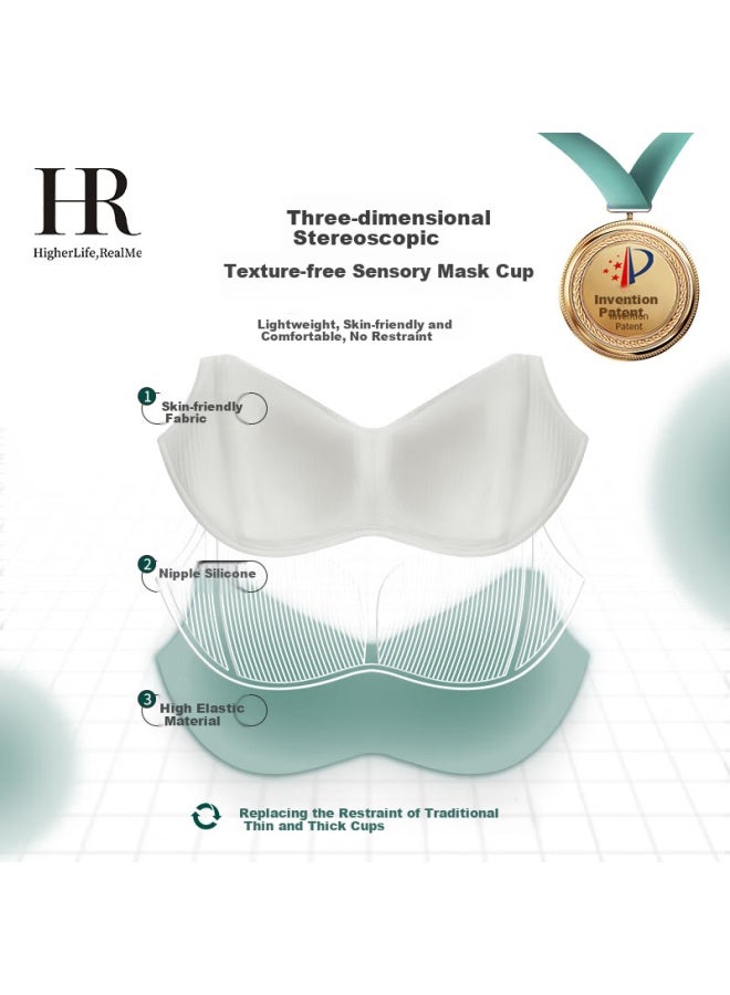 Hr Innovative Mask Cup Big Chest Shows Small Bra Women's Bra Upper Support Lift Adjustment Bra Champagne White L - Image 1