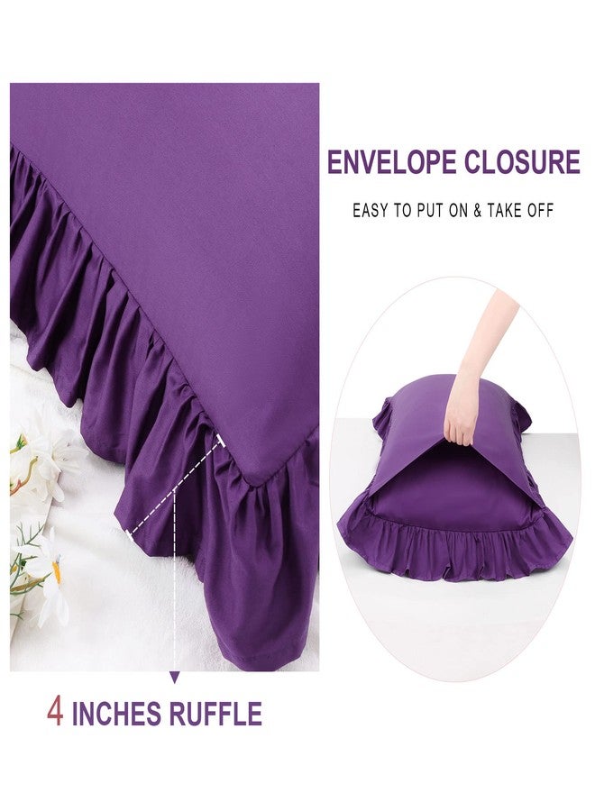 PiccoCasa Ruffled Pillow Shams Set of 2, Soft Breathable Cotton Bed Pillow Covers with Envelope Closure, Ruffle Pillow Case Standard Grape - Image 5