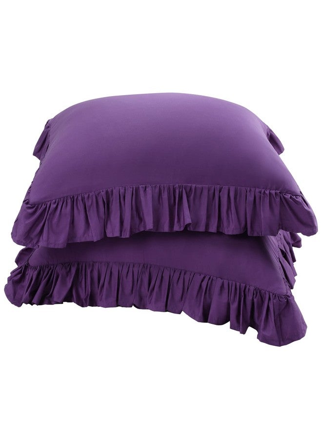 PiccoCasa Ruffled Pillow Shams Set of 2, Soft Breathable Cotton Bed Pillow Covers with Envelope Closure, Ruffle Pillow Case Standard Grape - Image 1