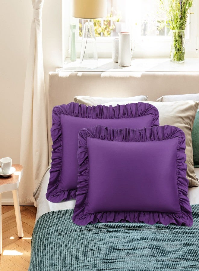 PiccoCasa Ruffled Pillow Shams Set of 2, Soft Breathable Cotton Bed Pillow Covers with Envelope Closure, Ruffle Pillow Case Standard Grape - Image 3