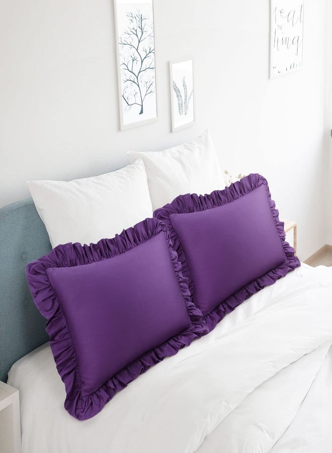 PiccoCasa Ruffled Pillow Shams Set of 2, Soft Breathable Cotton Bed Pillow Covers with Envelope Closure, Ruffle Pillow Case Standard Grape - Image 2
