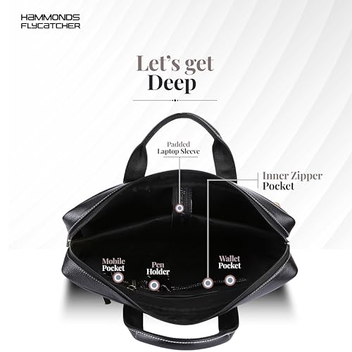 HAMMONDS FLYCATCHER Genuine Leather Office Bag for Men, 15.6 Inch Professional Black Laptop Bag for Men, Adjustable Strap & Multi Compartments, 1 Year Warranty - Office, Travel, Daily Use - Image 4