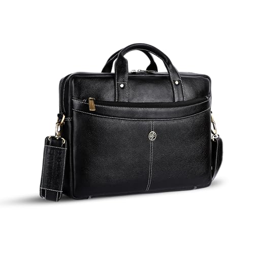 HAMMONDS FLYCATCHER Genuine Leather Office Bag for Men, 15.6 Inch Professional Black Laptop Bag for Men, Adjustable Strap & Multi Compartments, 1 Year Warranty - Office, Travel, Daily Use - Image 1