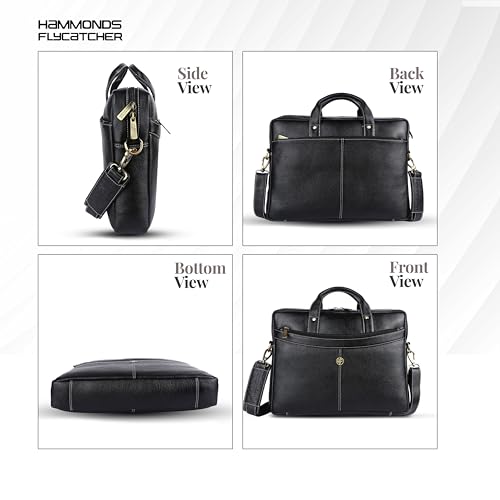 HAMMONDS FLYCATCHER Genuine Leather Office Bag for Men, 15.6 Inch Professional Black Laptop Bag for Men, Adjustable Strap & Multi Compartments, 1 Year Warranty - Office, Travel, Daily Use - Image 5