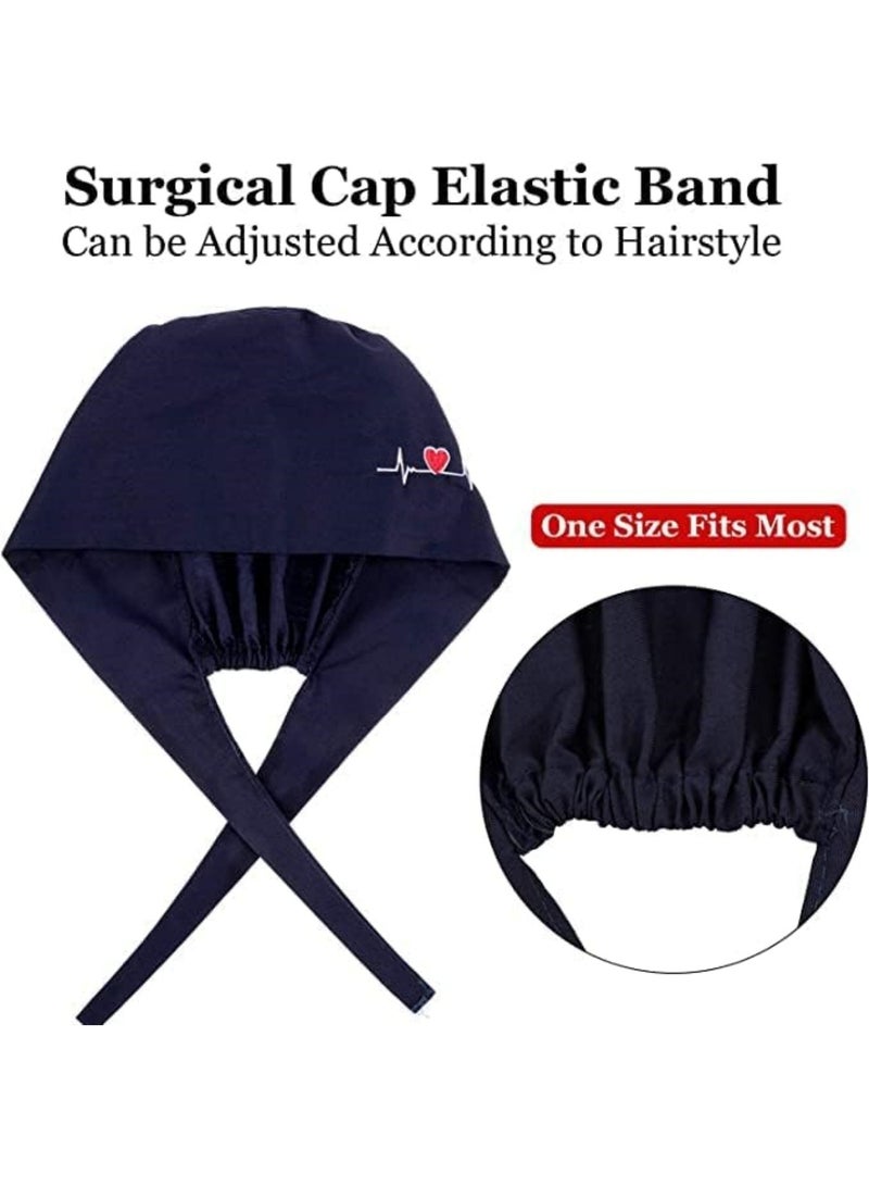 6 Pieces Adjustable Working Caps with Button Gourd Tie Back Bouffant Hats Sweatband Caps Breathable Hair Cover for Women Men, Medium (Multicolor)
