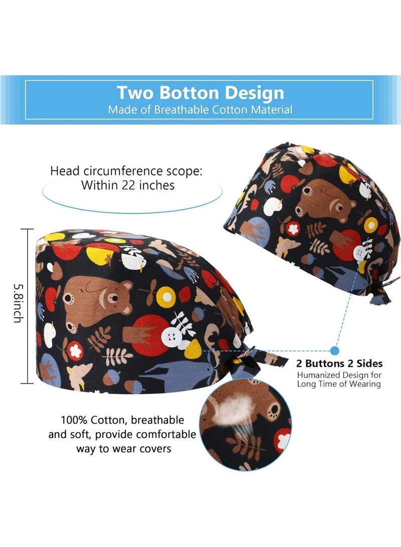 6 Pieces Adjustable Working Caps with Button Gourd Tie Back Bouffant Hats Sweatband Caps Breathable Hair Cover for Women Men, Medium (Multicolor)