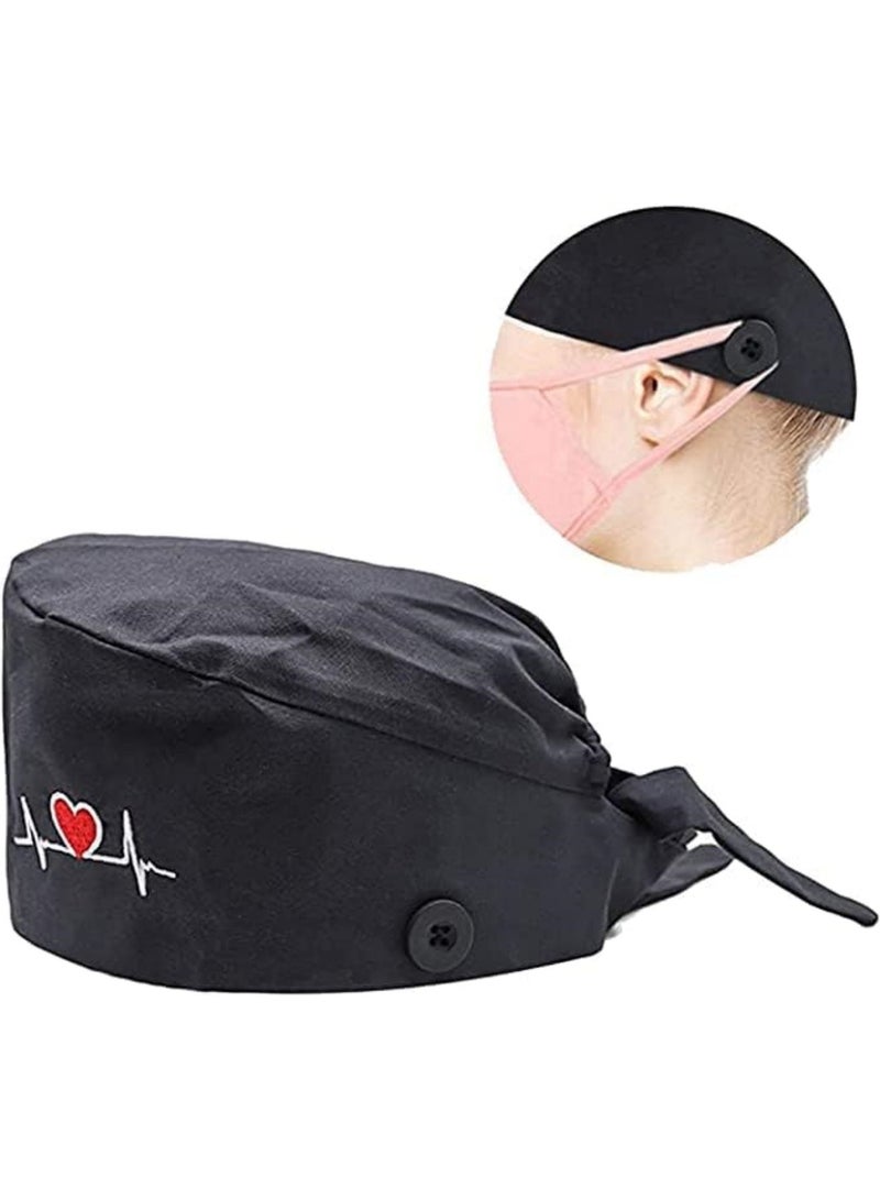 6 Pieces Adjustable Working Caps with Button Gourd Tie Back Bouffant Hats Sweatband Caps Breathable Hair Cover for Women Men, Medium (Multicolor)