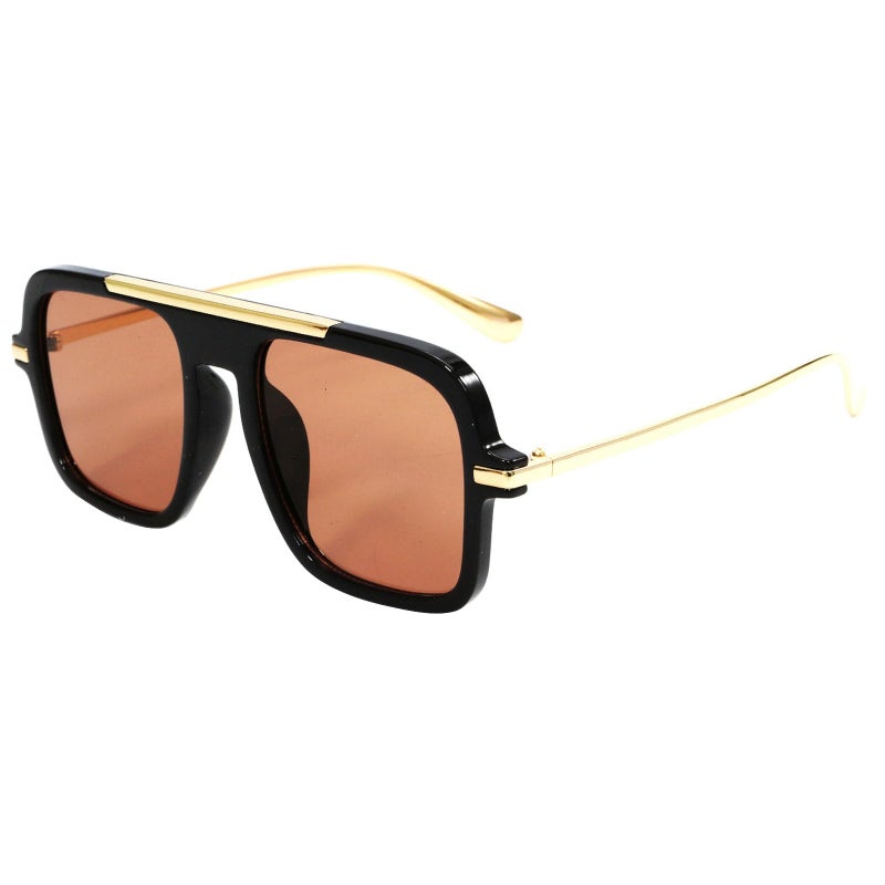 Mincl Retro Square Sunglasses for Womens Mens Vintage Oversized Pilot Sun Glasses 70s 80s 90s Shades (black brown) - Image 2