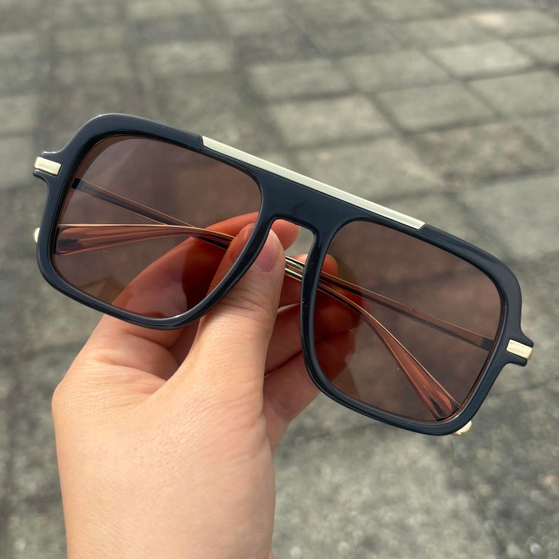 Mincl Retro Square Sunglasses for Womens Mens Vintage Oversized Pilot Sun Glasses 70s 80s 90s Shades (black brown) - Image 4
