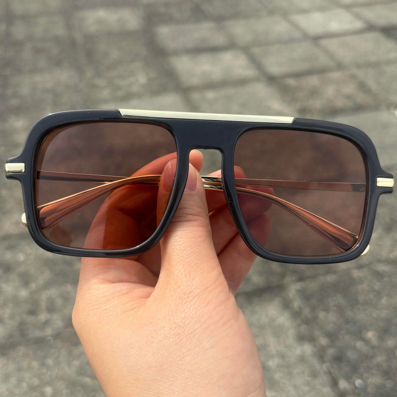 Mincl Retro Square Sunglasses for Womens Mens Vintage Oversized Pilot Sun Glasses 70s 80s 90s Shades (black brown) - Image 3