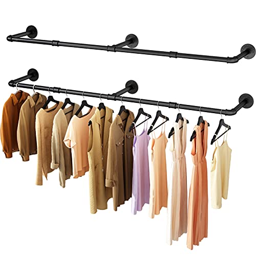 UlSpeed Wall Mounted Clothes Rack 52.6in, Industrial Pipe Clothing Racks Wall Mount, Heavy Duty Detachable Iron Garment Bar, Saving Space, Multi-Purpose Hanging Rod for Bedroom, Laundry Room, 2 Packs - Image 1