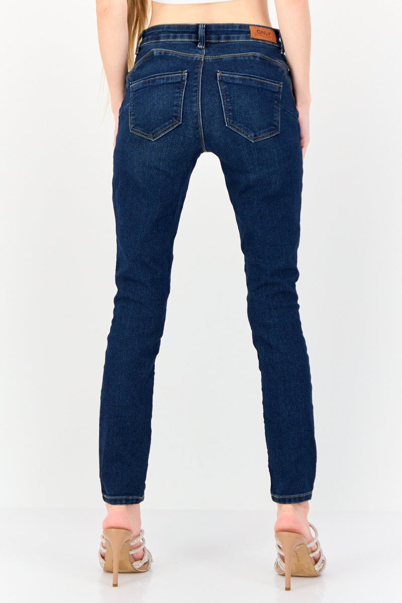 ONLY Women Skinny Fit Regular Waist Plain Stretchable Jeans, Dark Blue - Image 4