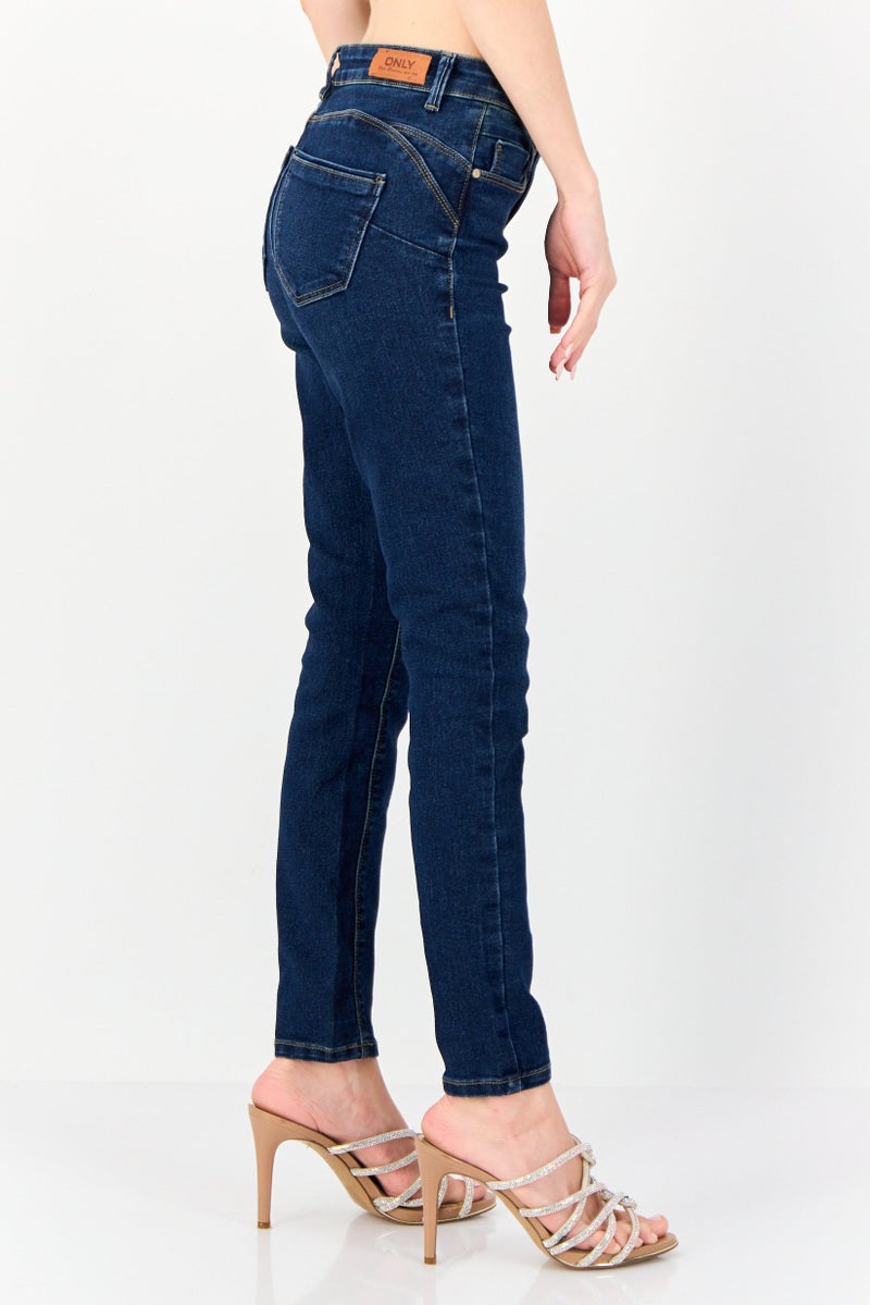 ONLY Women Skinny Fit Regular Waist Plain Stretchable Jeans, Dark Blue - Image 2