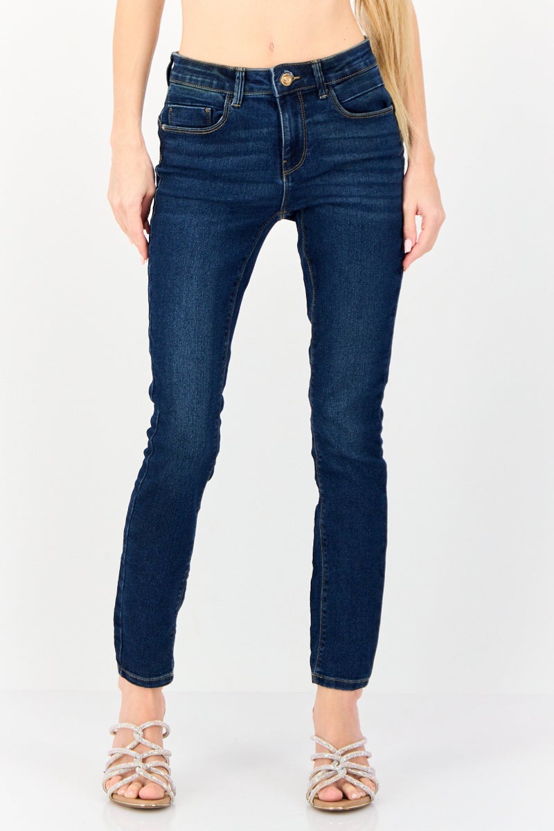 ONLY Women Skinny Fit Regular Waist Plain Stretchable Jeans, Dark Blue - Image 1