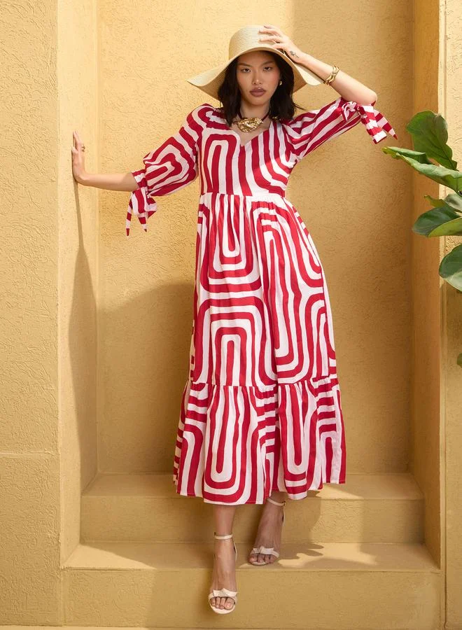 SASSAFRAS Sassafras Red Back Cut-Out Knot Maxi Dress