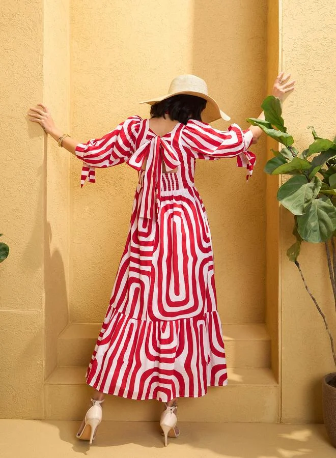 SASSAFRAS Sassafras Red Back Cut-Out Knot Maxi Dress