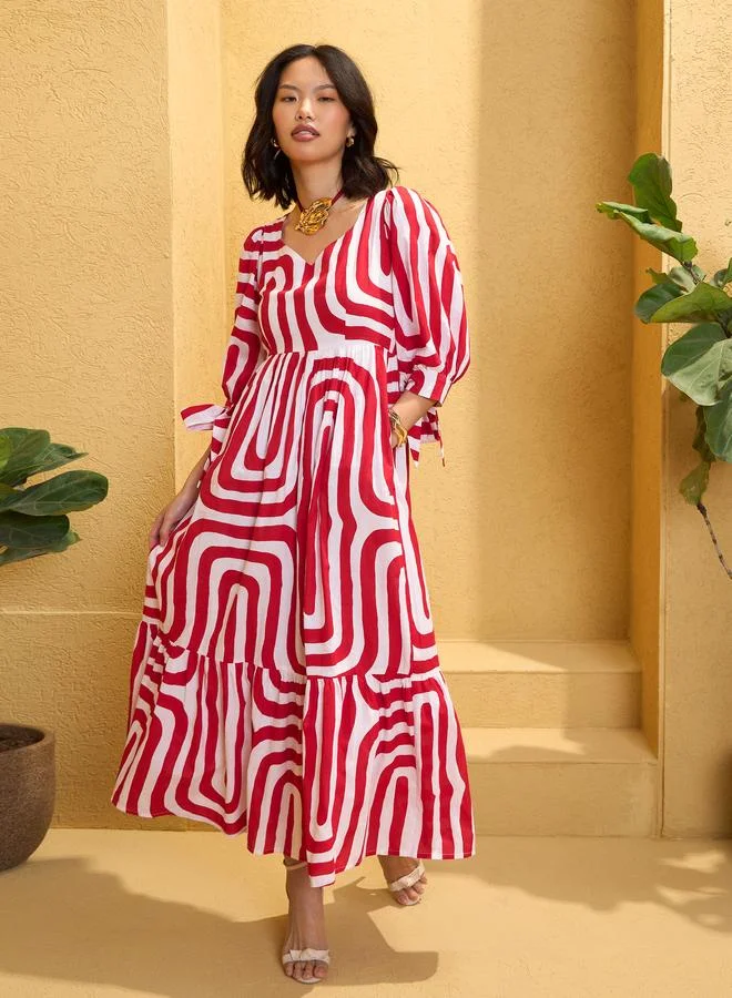 SASSAFRAS Sassafras Red Back Cut-Out Knot Maxi Dress
