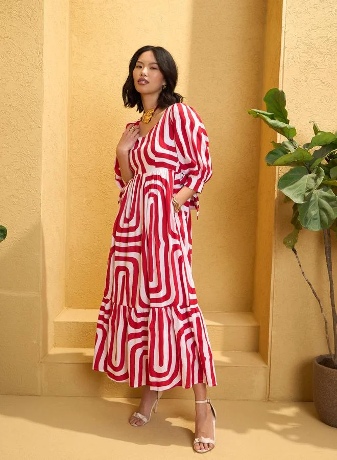 SASSAFRAS Sassafras Red Back Cut-Out Knot Maxi Dress