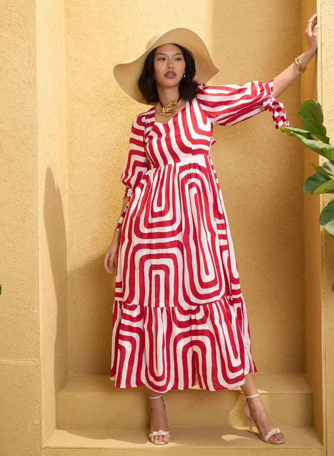 SASSAFRAS Sassafras Red Back Cut-Out Knot Maxi Dress