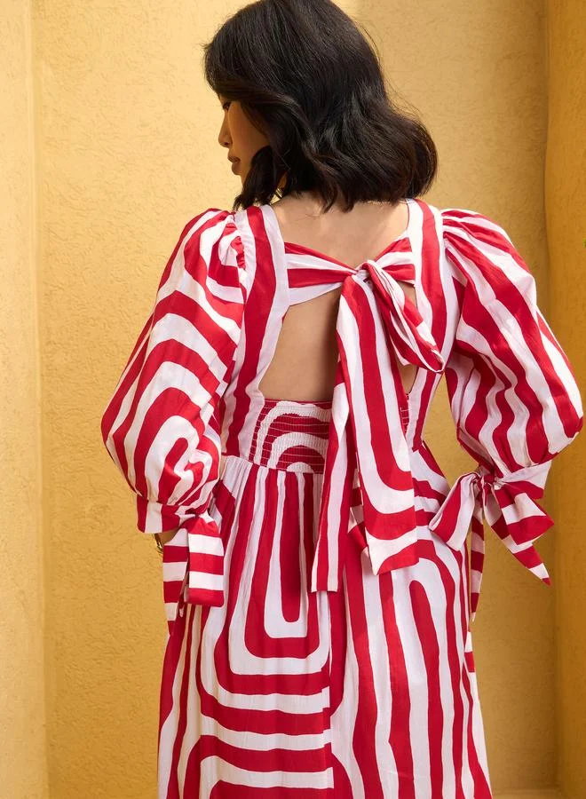 SASSAFRAS Sassafras Red Back Cut-Out Knot Maxi Dress