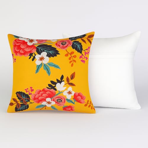 FABANE Jute Cushion Cover 24x24 Inch – Set of 6 Decorative Throw Pillow Covers for Sofa, Couch or Bed – Designer Printed Square Cushion Covers – Home Décor (Mustard Floral) - Image 3