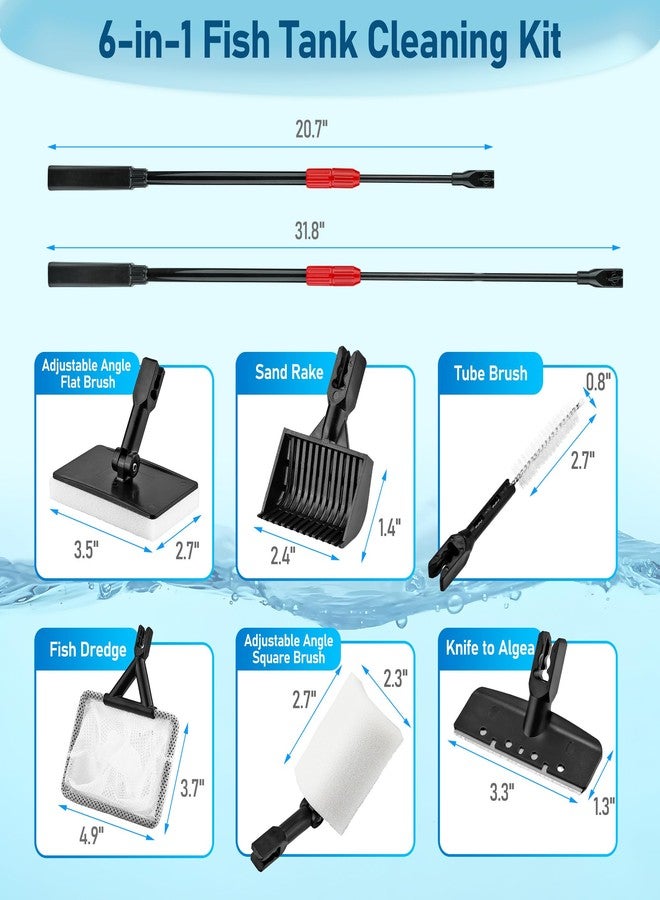 Mogoko 6 in 1 Aquarium Cleaning Tool Kit, Multi-Use Fish Tank Cleaning Kit with Telescopic Long Handle, Algae Scraper Scrubber Pad Scrub Brush Fish Net Gravel Rake - Image 3