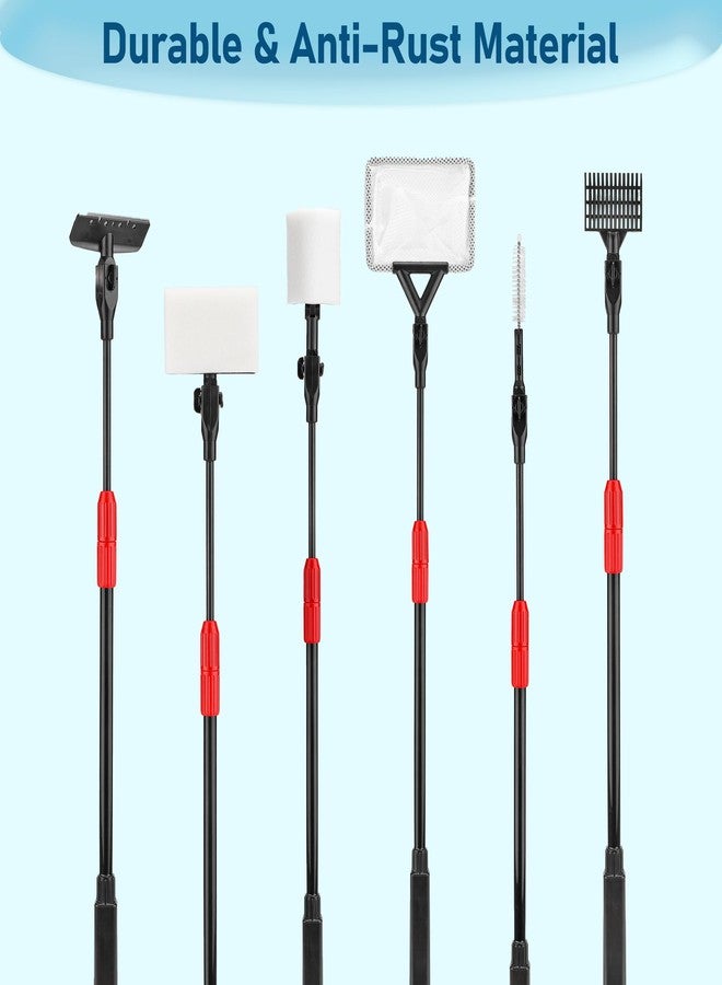 Mogoko 6 in 1 Aquarium Cleaning Tool Kit, Multi-Use Fish Tank Cleaning Kit with Telescopic Long Handle, Algae Scraper Scrubber Pad Scrub Brush Fish Net Gravel Rake - Image 2