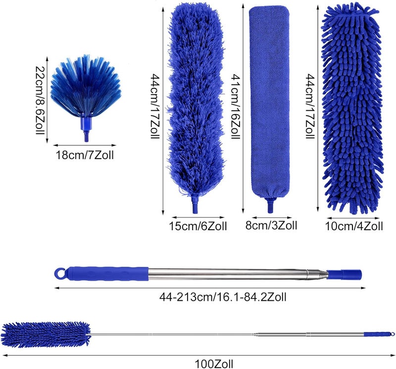 wlich 7-Piece Telescopic Washable Duster Long Extendable up to 213 cm Spider Web Remover with Hook Microfibre Dust Mop for High Ceilings Cobwebs - Image 3