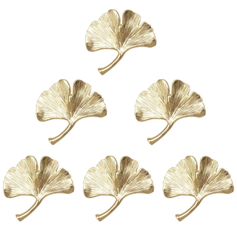 MOROBOR 6PCS Ginkgo Cupboard Knobs Solid Metal Drawer Pulls Creative Decorate Pulls for Wardrobe Cupboard Drawer Bookcase Furniture Classic Cabinet Hardware Gold - Image 2