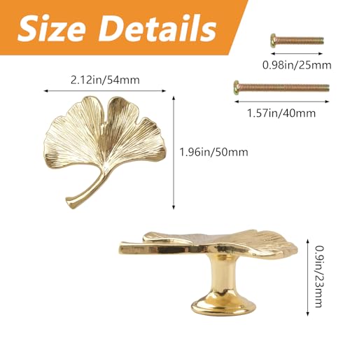 MOROBOR 6PCS Ginkgo Cupboard Knobs Solid Metal Drawer Pulls Creative Decorate Pulls for Wardrobe Cupboard Drawer Bookcase Furniture Classic Cabinet Hardware Gold - Image 3