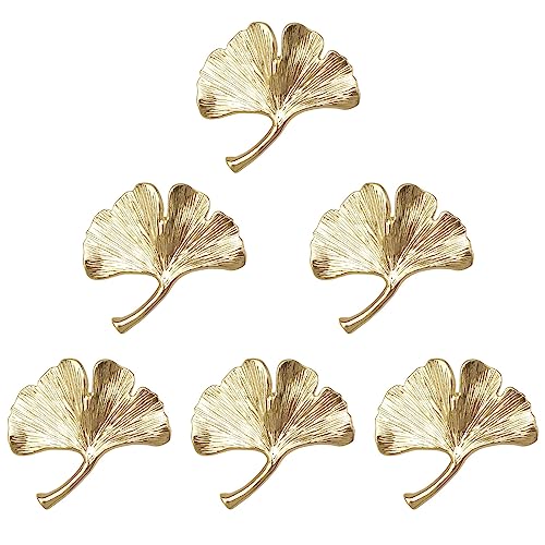 MOROBOR 6PCS Ginkgo Cupboard Knobs Solid Metal Drawer Pulls Creative Decorate Pulls for Wardrobe Cupboard Drawer Bookcase Furniture Classic Cabinet Hardware Gold - Image 1