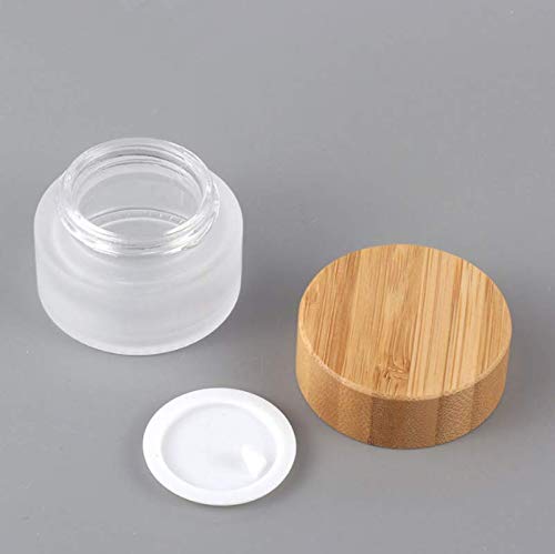 SYBL 2 Pack 15ml 0.5oz Empty Refillable Round Frosted Glass Cream Jar Cosmetic Storage Container Pot Sample Jars Bottle with Natural Bamboo Lid and Inner Liners for Cream Lotion Lip Balm - Image 5