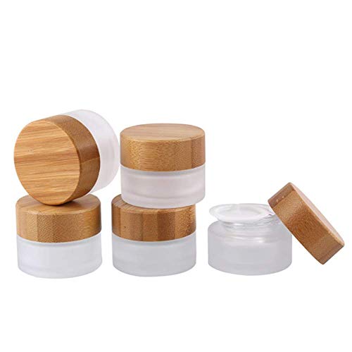 SYBL 2 Pack 15ml 0.5oz Empty Refillable Round Frosted Glass Cream Jar Cosmetic Storage Container Pot Sample Jars Bottle with Natural Bamboo Lid and Inner Liners for Cream Lotion Lip Balm - Image 4