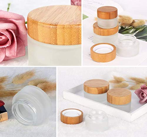 SYBL 2 Pack 15ml 0.5oz Empty Refillable Round Frosted Glass Cream Jar Cosmetic Storage Container Pot Sample Jars Bottle with Natural Bamboo Lid and Inner Liners for Cream Lotion Lip Balm - Image 3